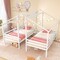 Double Twin Size Wooden Bed Frames with Built-in Table for Kids-White